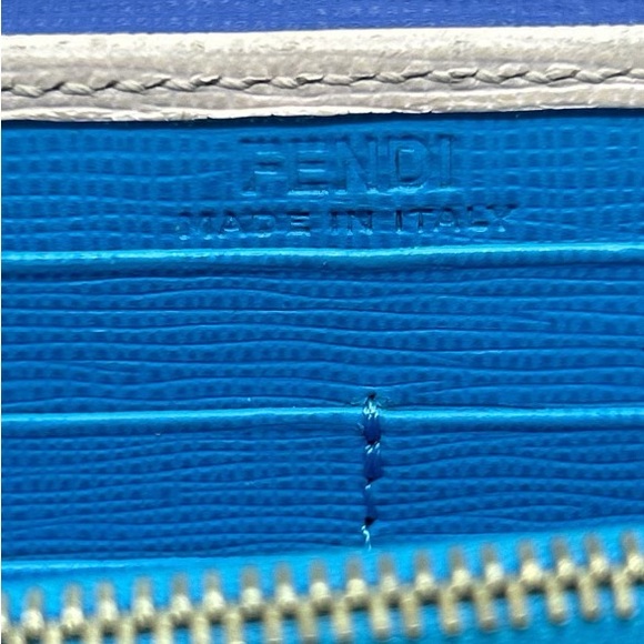 Fendi long leather wallet continental blue and beige - Picture 6 of 10